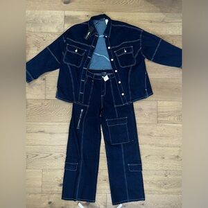 Dark Blue Denim Jacket and Pants Set